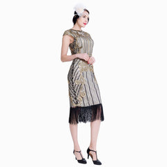 Ivory Gold 1920s Flapper Dress Great Gatsby Theme Party