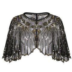 1920s Shawl Sequin Evening Cape Flapper Cover Up Golden