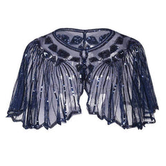 1920s Shawl Sequin Evening Cape Flapper Cover Up Blue