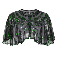 1920s Shawl Sequin Evening Cape Flapper Cover Up Green