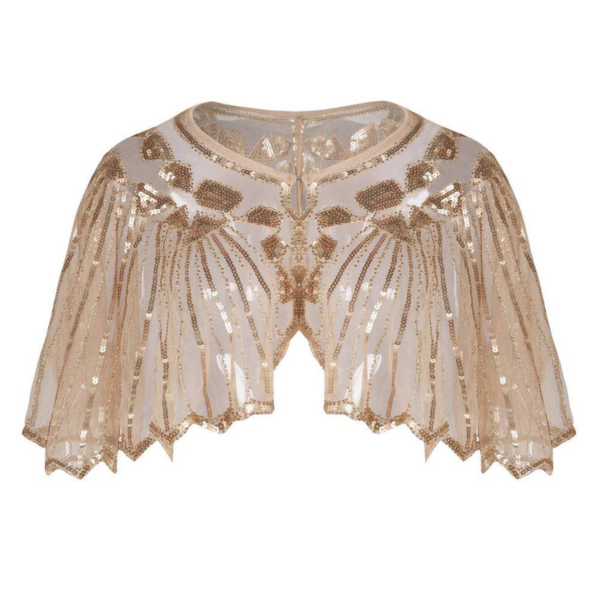 1920s Shawl Sequin Evening Cape Flapper Cover Up Apricot