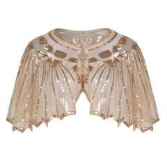 1920s Shawl Sequin Evening Cape Flapper Cover Up Apricot