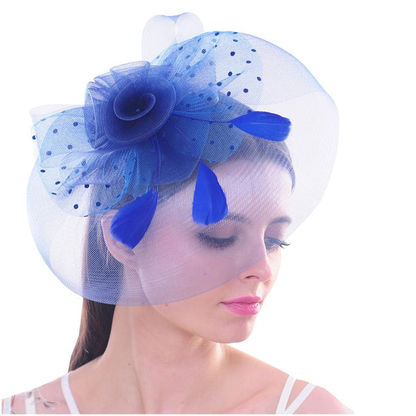 Elegant Flower Polka Dot Mesh Net Veil Feather Fascinator Hair Clip Hat
