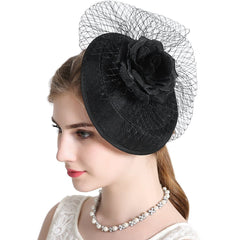 Women Pillbox Fascinator Hat Bridal Mesh Flower Hair Clip Accessories Cocktail 