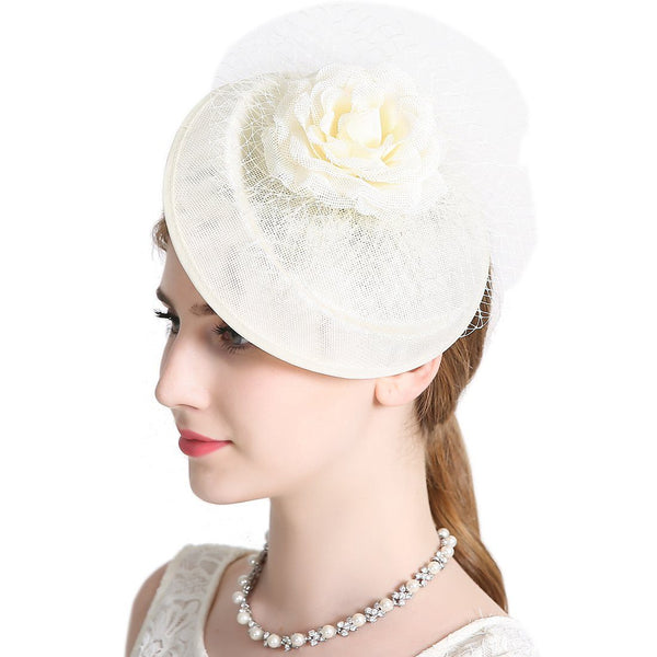 Women Pillbox Fascinator Hat Bridal Mesh Flower Hair Clip Accessories Cocktail 
