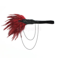 Vintage Feather Flapper Headband 1920s Charleston Headpiece Burgundy