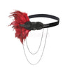Vintage Feather Flapper Headband 1920s Charleston Headpiece Burgundy