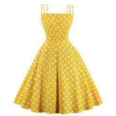 Yellow Polka Dot Sling 1950s Dresses Retro Style Tea Party 